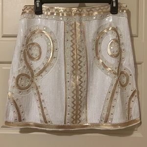 Sequins White and Gold Mini Skirt